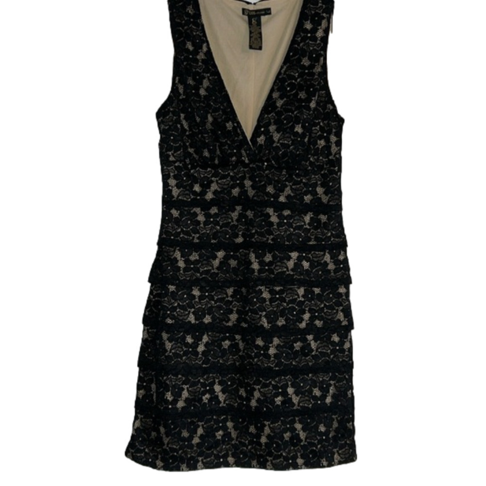 Tan & Black lace dress Vneck formal or semi formal size large